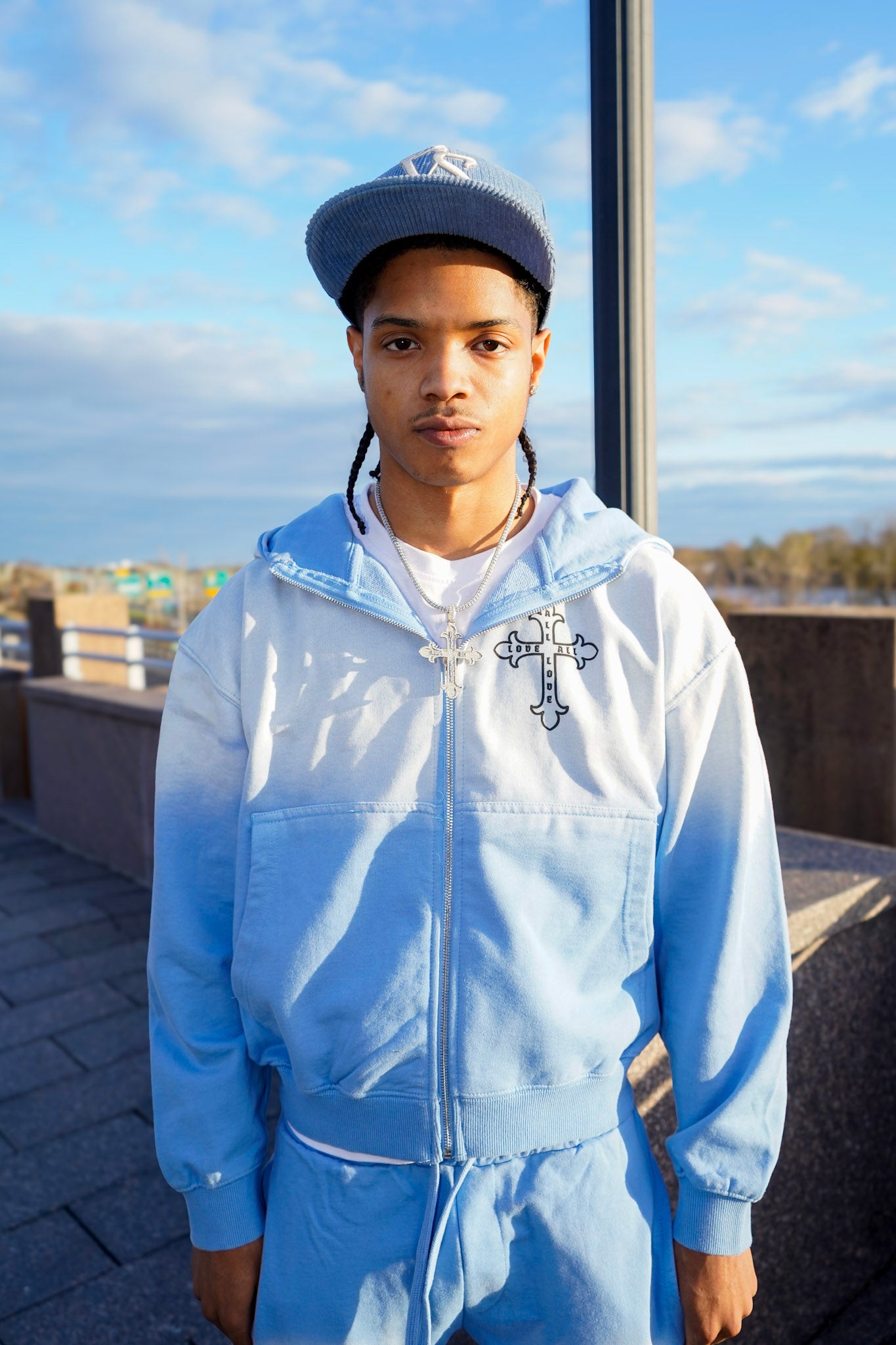 A.L.L.A. Blue Sun Faded Zip Up Hoodie