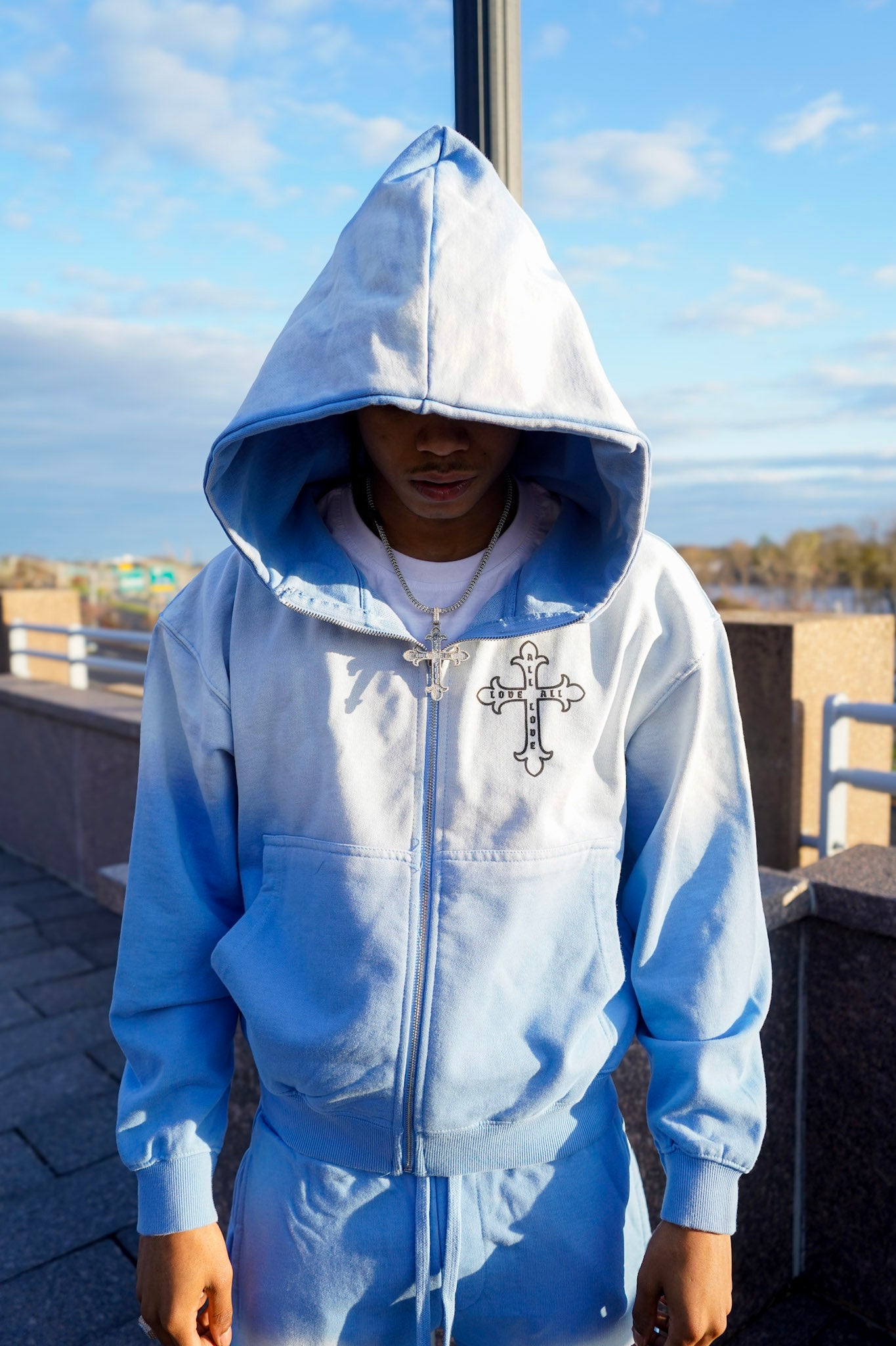 A.L.L.A. Blue Sun Faded Zip Up Hoodie