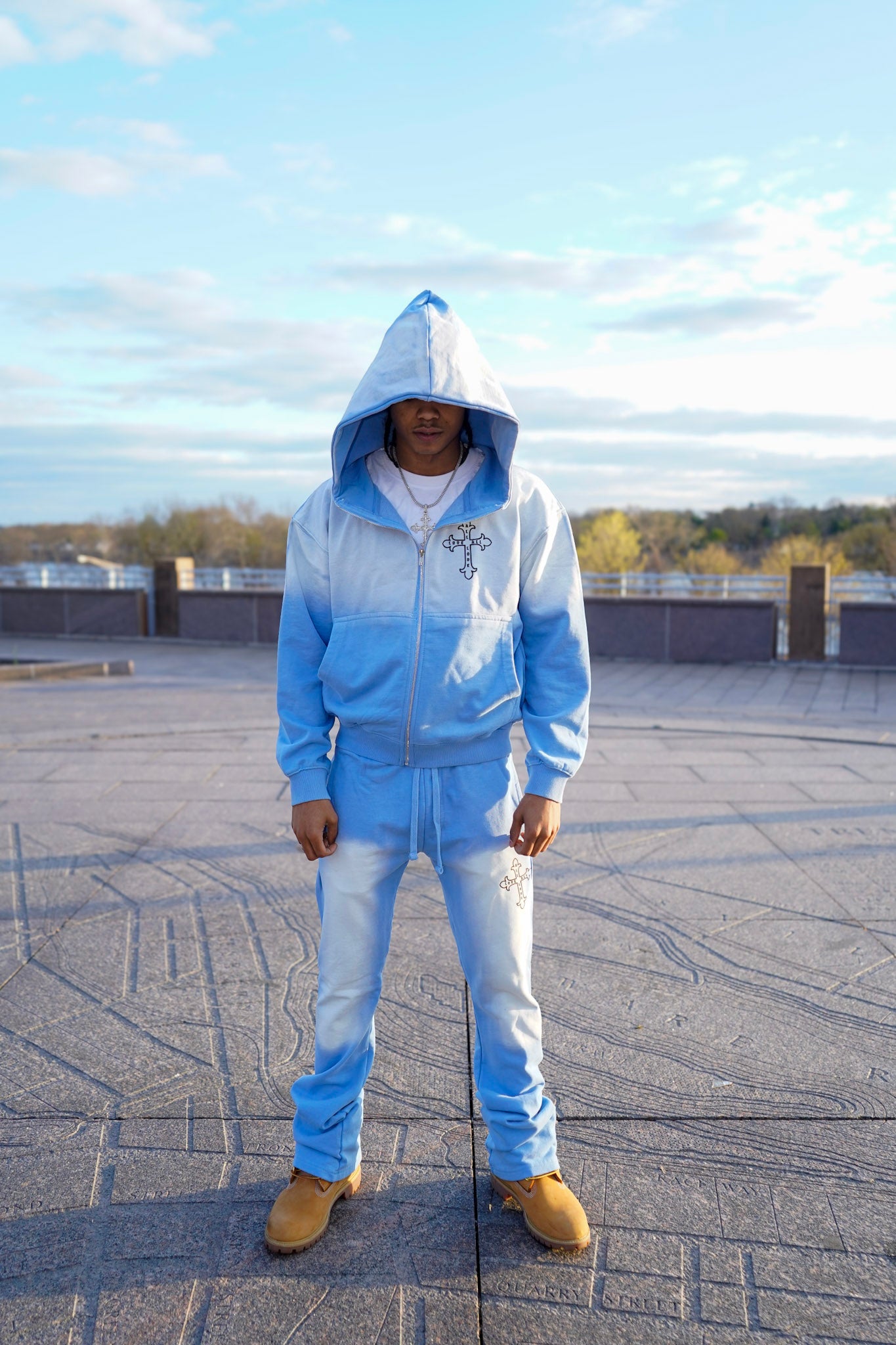 A.L.L.A. Blue Sun Faded Zip Up Hoodie
