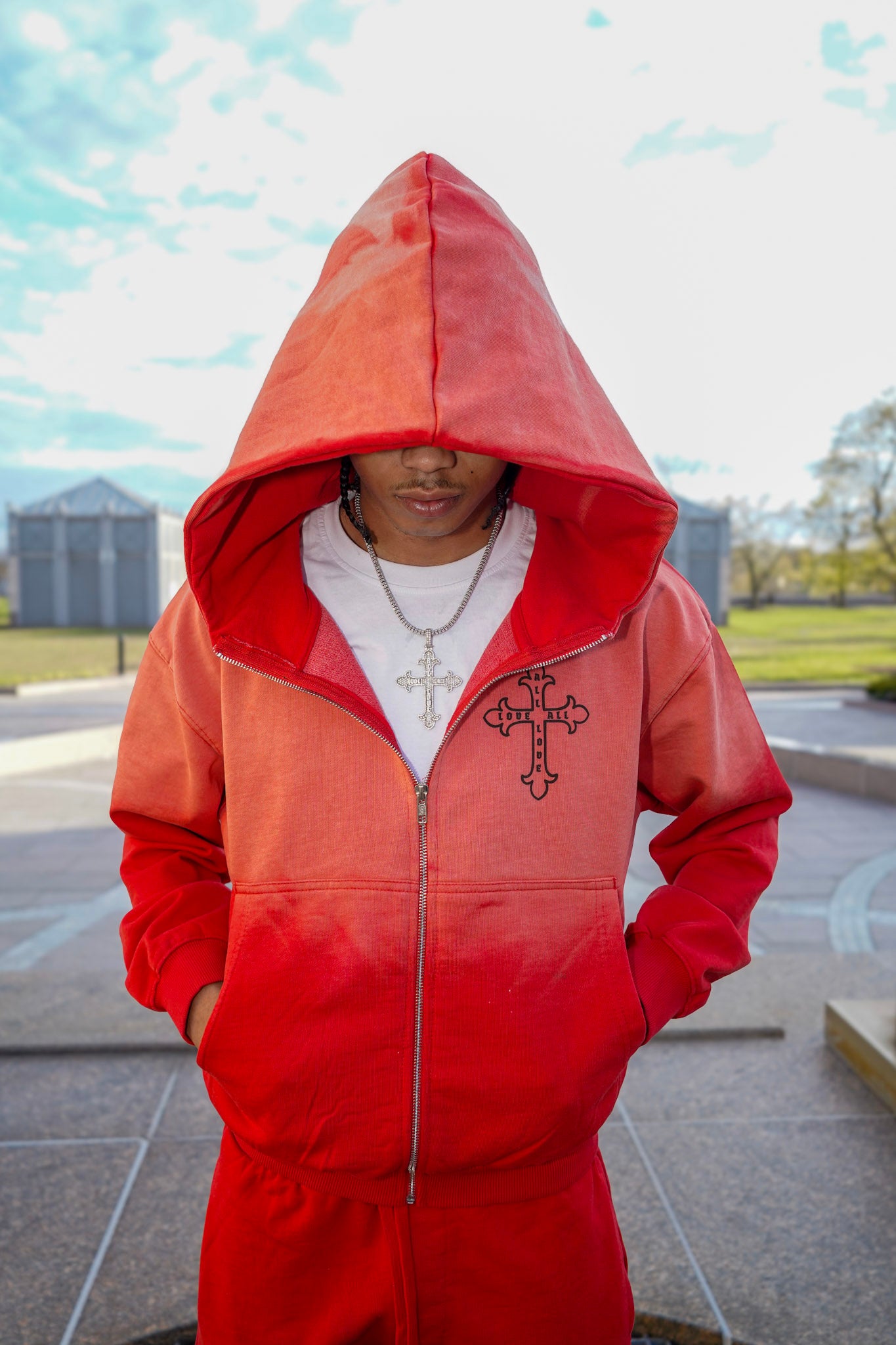 A.L.L.A. Red Sun Faded Zip Up Hoodie