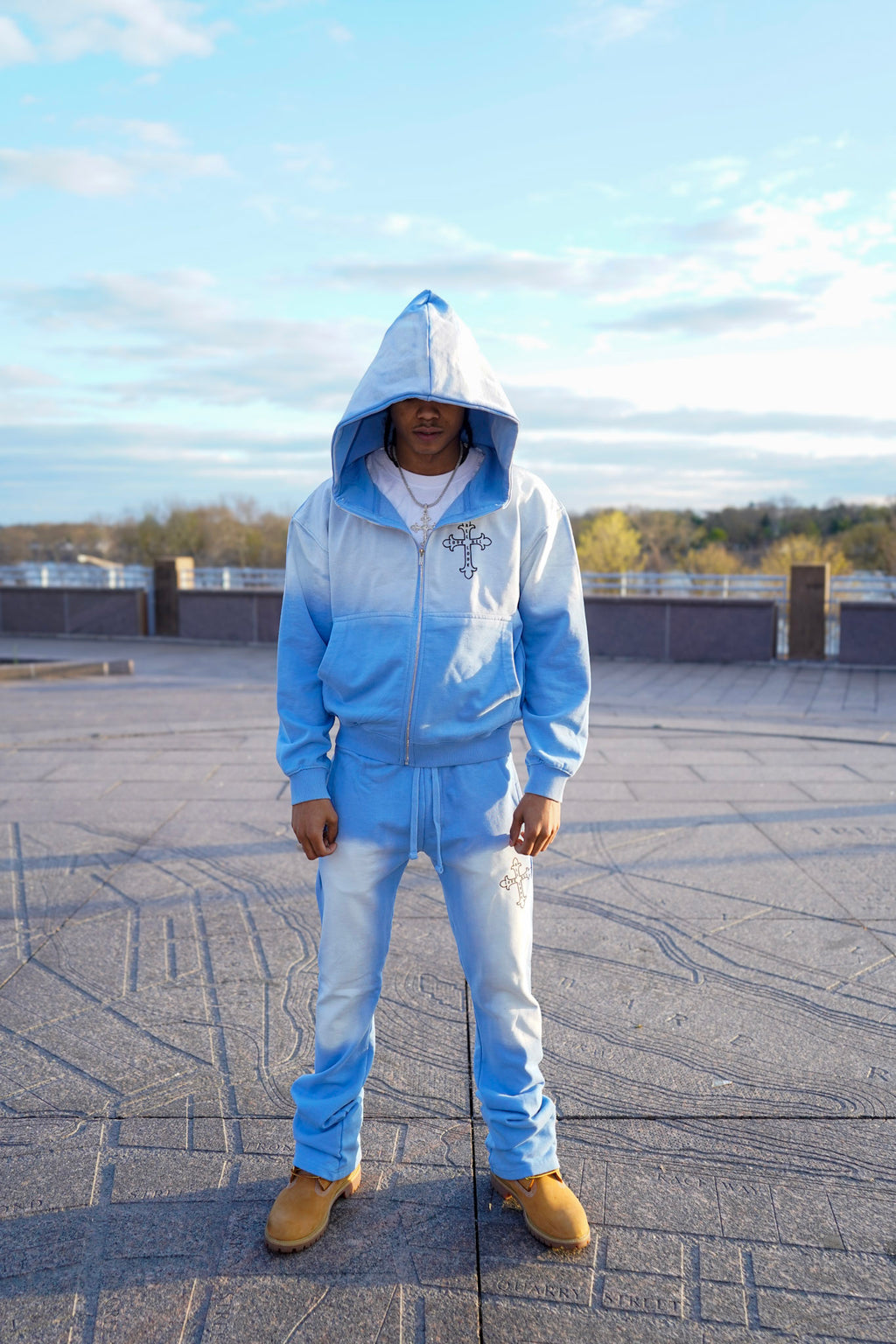 A.L.L.A. Blue Sun Faded Zip Up Hoodie