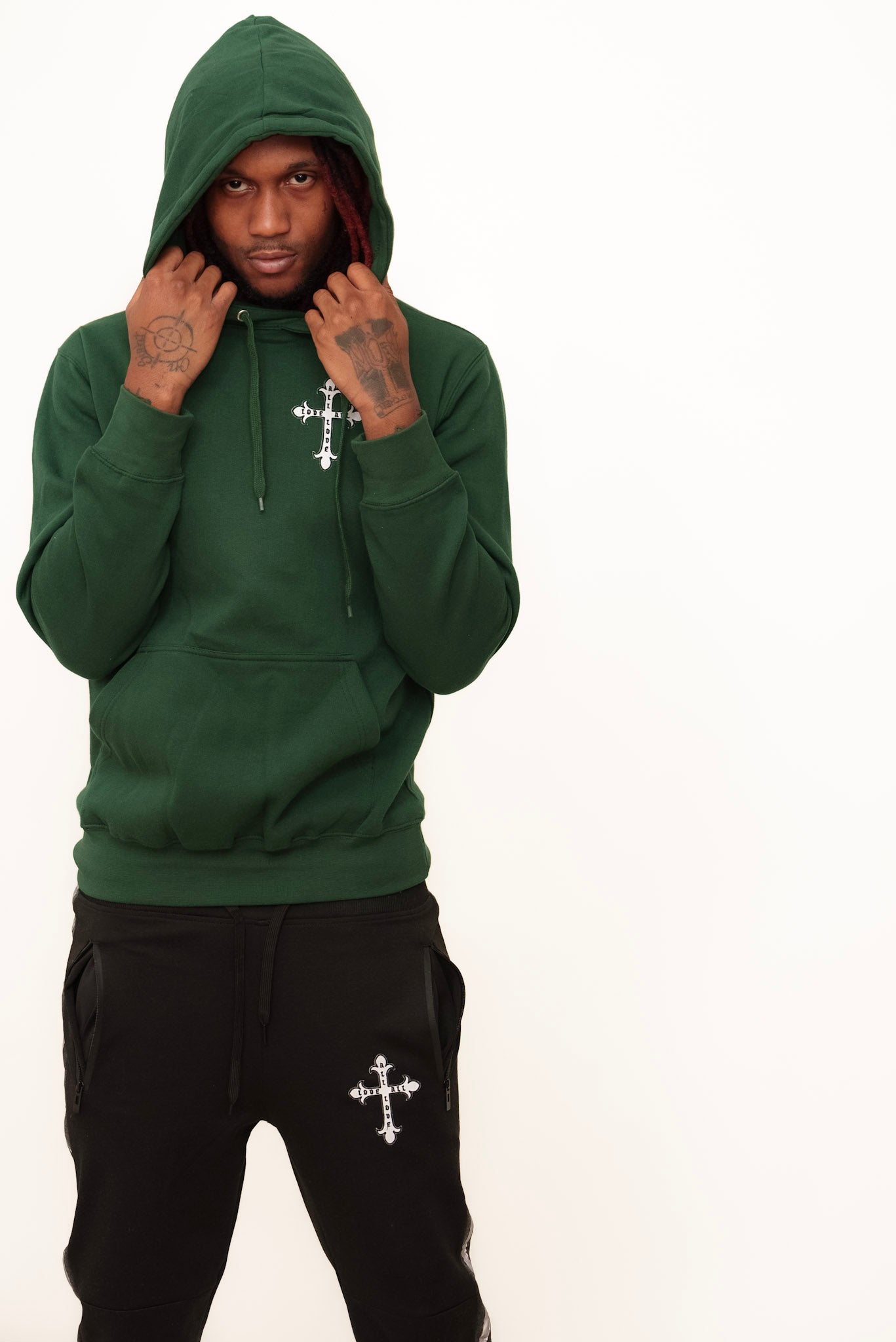 A.L.L.A. Forest Green Cross Hoodie All Love Love All